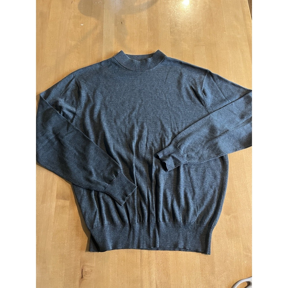 Tulliano Sweater Silk Cotton Blend Mock Neck Lightweight Knit Men's L Dark Gray